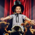 A kid putting on a circus for her stuffed animals